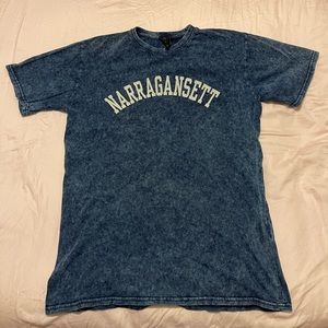 Mens Narragansett Town Beach Rhode Island Tee T-Shirt -Blue Acid Was Size Medium